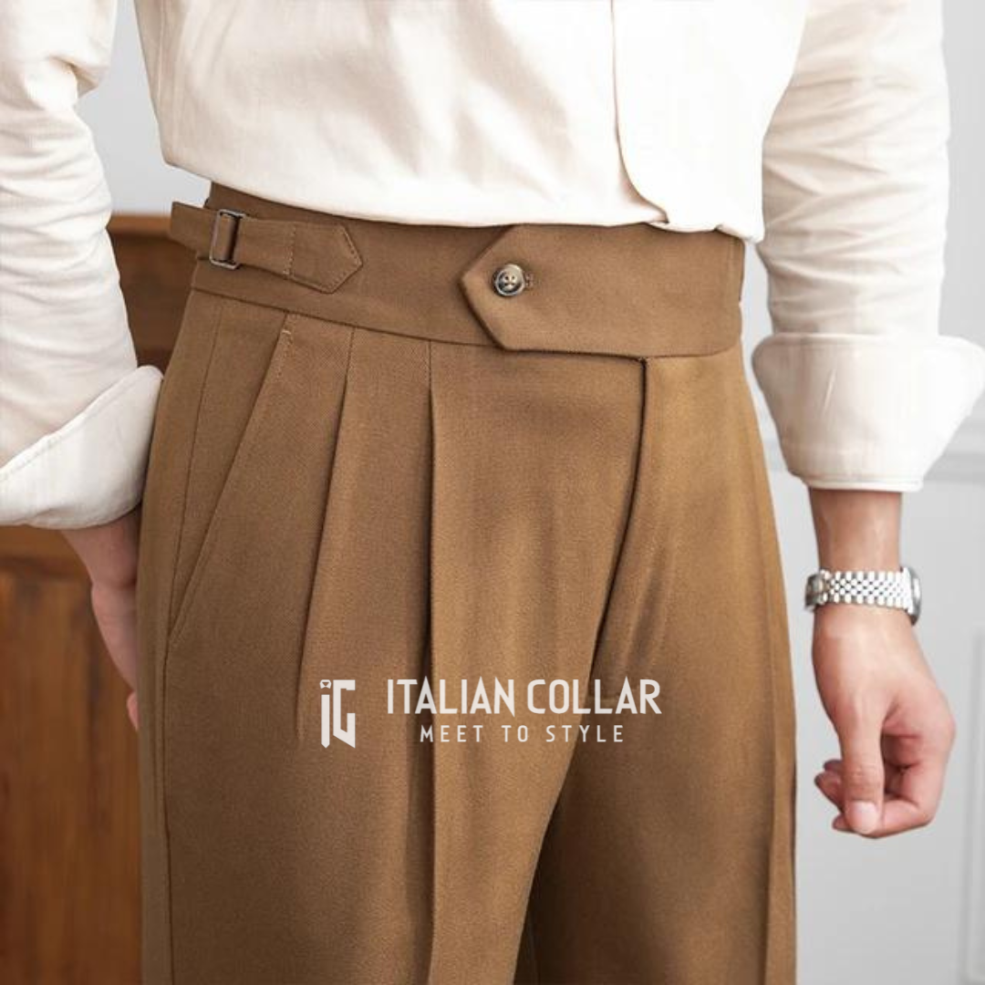 Brown Italian Signature Formal Gurkha Pants By Italian Collar