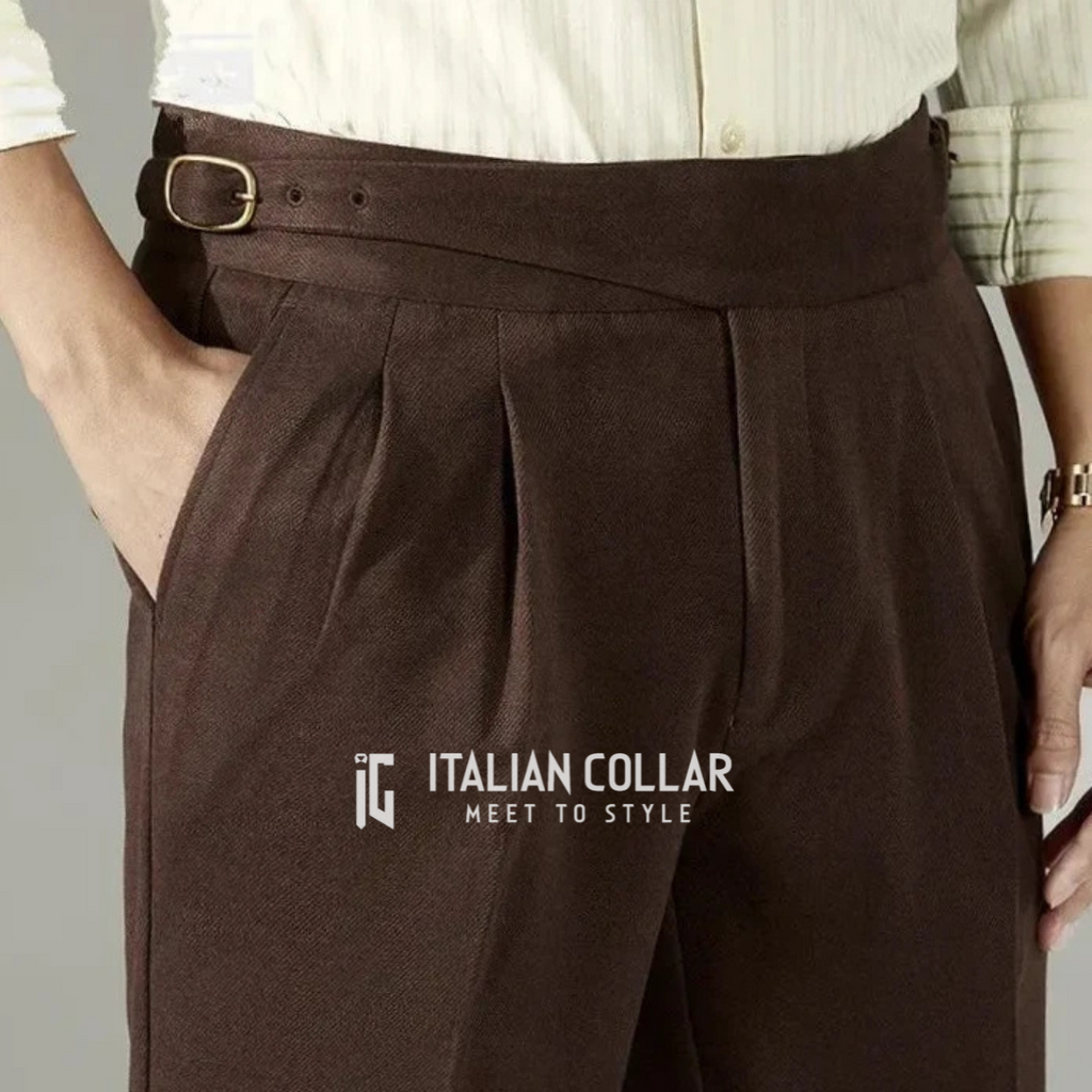 Coffee Classic Buckle Gurkha Pants By Italian Collar