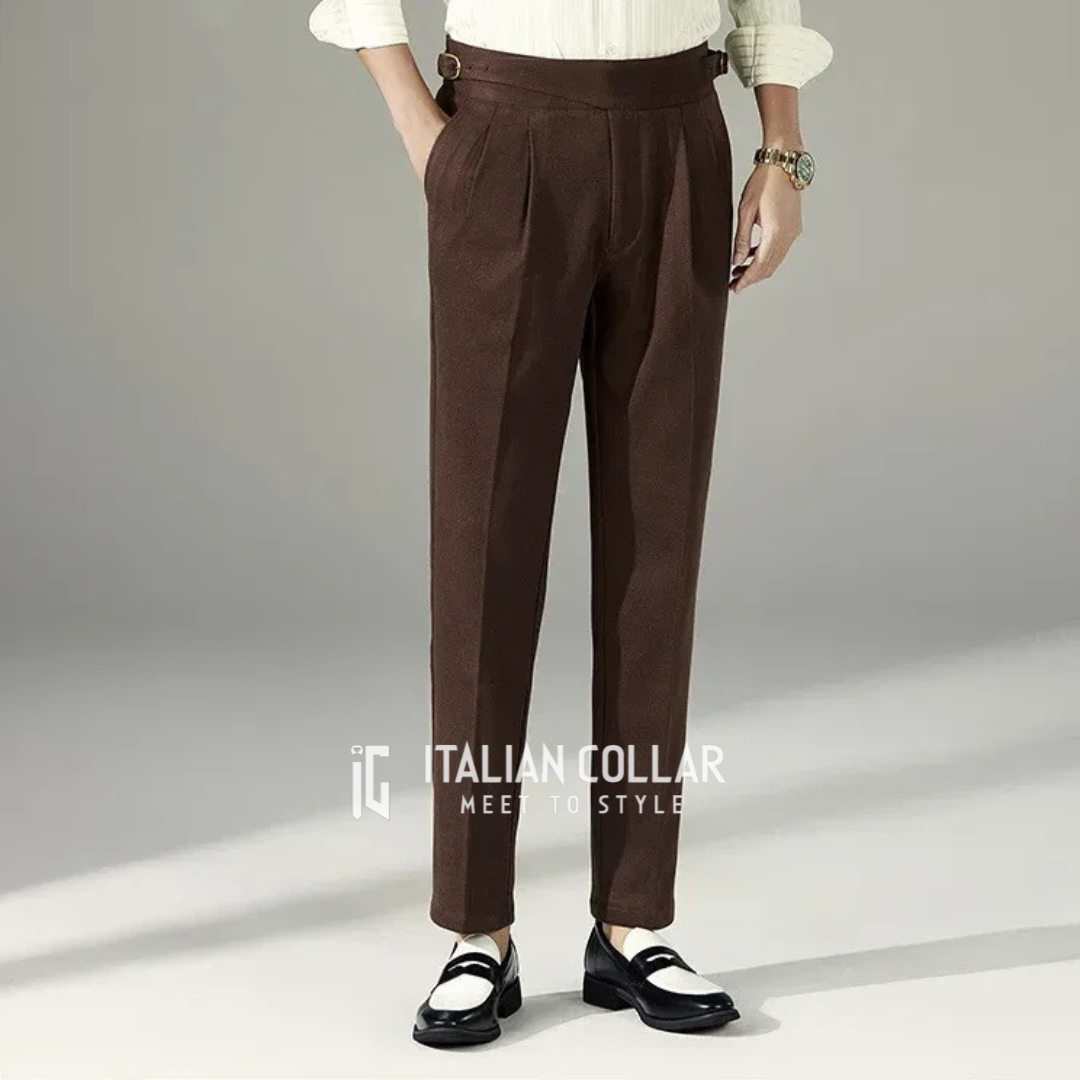 Coffee Classic Buckle Gurkha Pants By Italian Collar