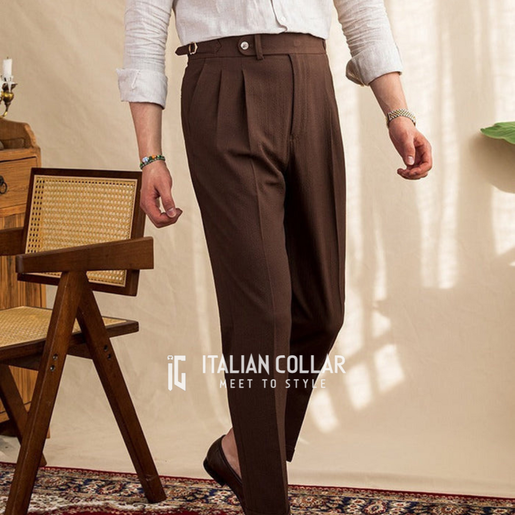 Coffee Elegant Signature Gurkha Trousers By Italian Collar