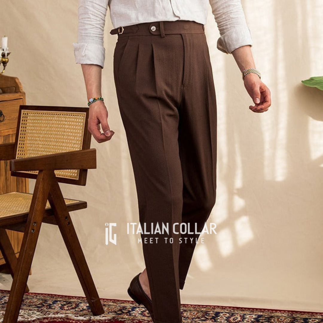 Coffee Elegant Signature Gurkha Trousers By Italian Collar