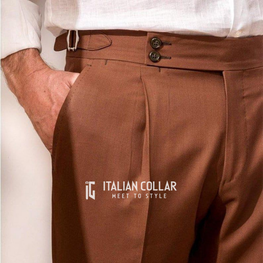 Coffee Signature Buttoned Gurkha Pants By Italian Collar