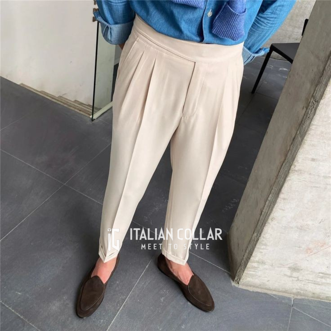 Cream Classic Buttoned Gurkha Pants By Italian Collar