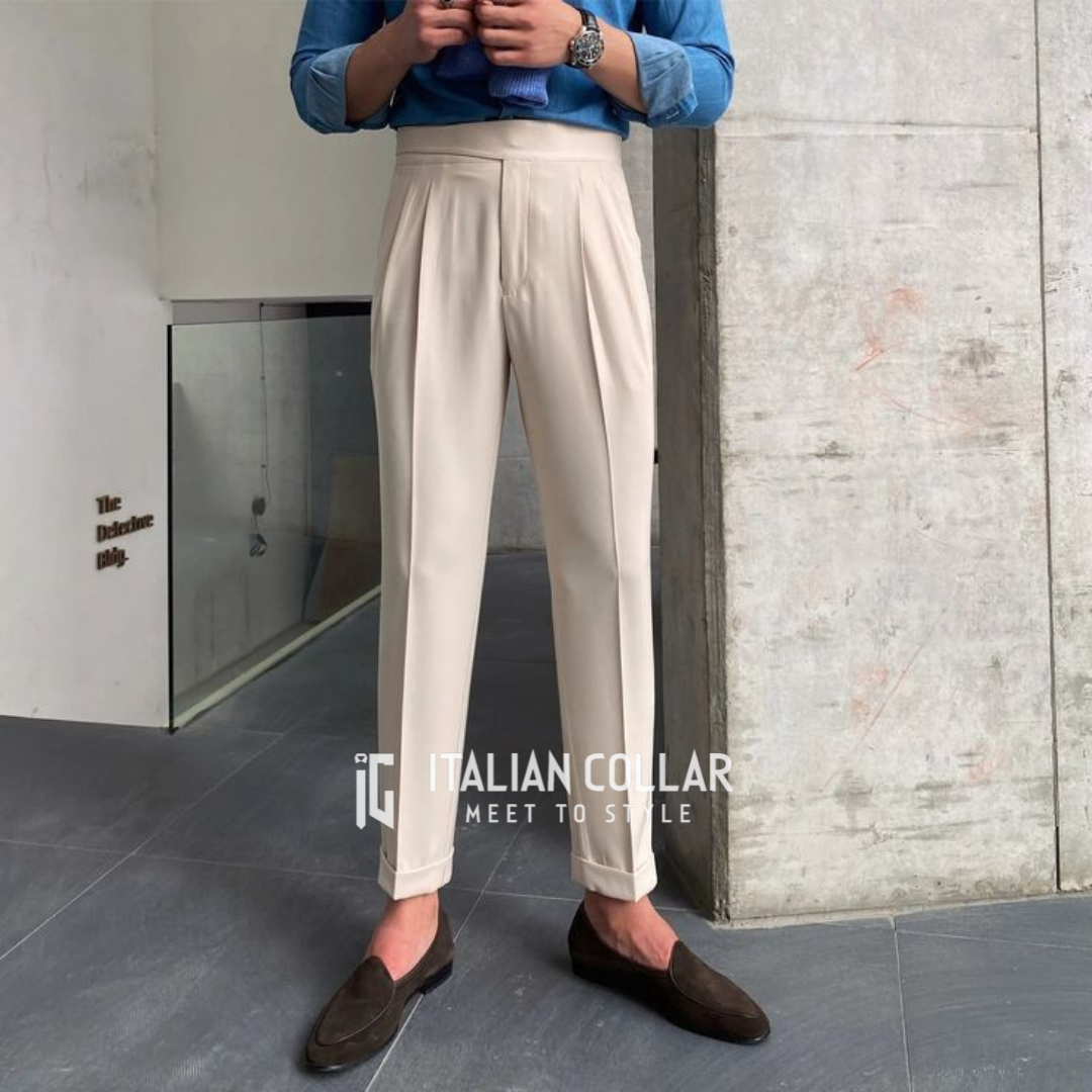 Cream Classic Buttoned Gurkha Pants By Italian Collar