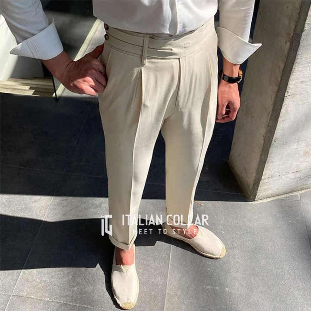 Cream Double Buttoned Gurkha Pant By Italian Collar