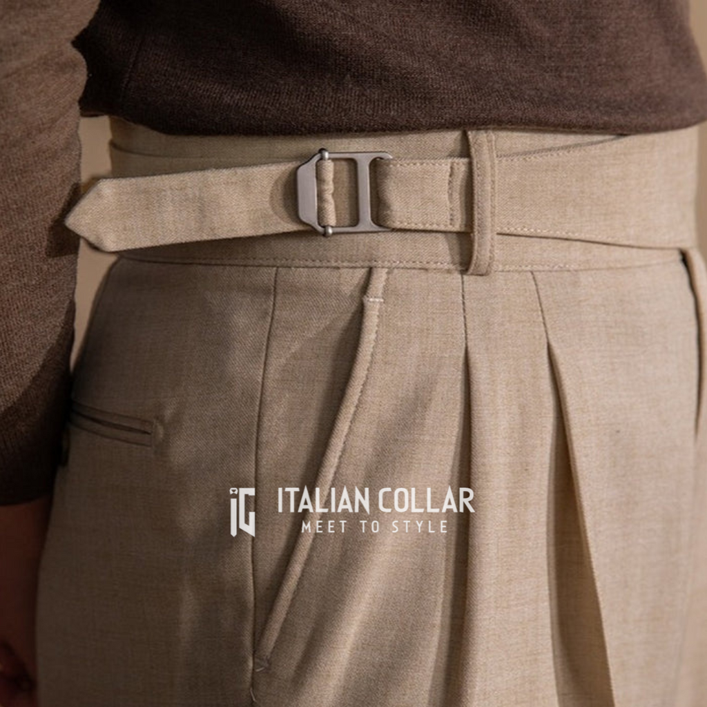 Beige Detachable Buckle Gurkha Pants By Italian Collar