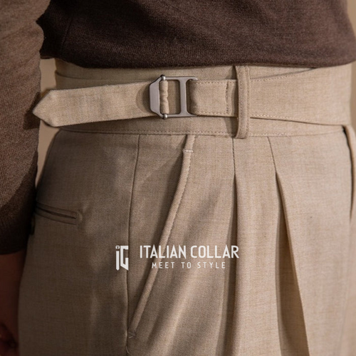 Beige Detachable Buckle Gurkha Pants By Italian Collar