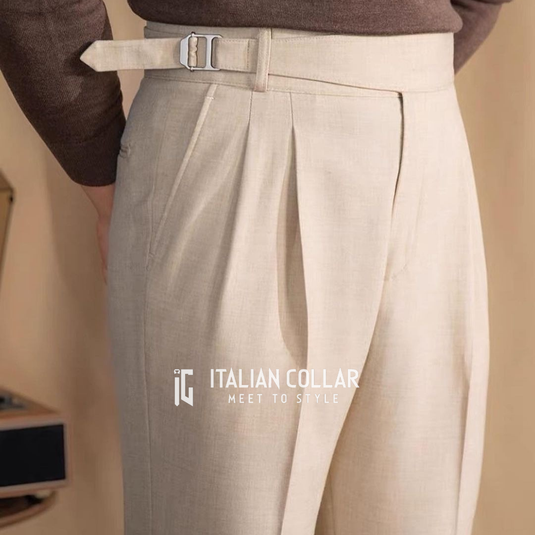 Beige Detachable Buckle Gurkha Pants By Italian Collar