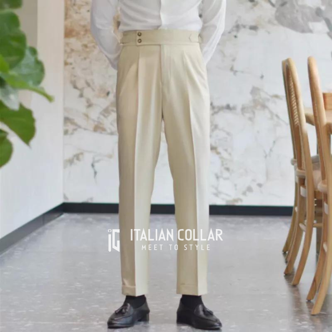 Cream Signature Buttoned Gurkha Pants By Italian Collar