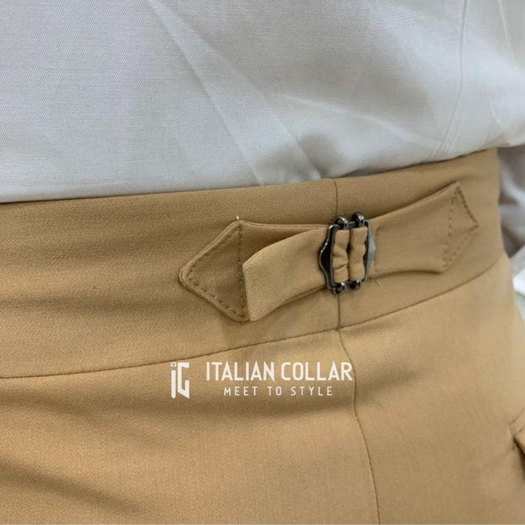 Khaki Double Buckle Gurkha Pants By Italian Collar
