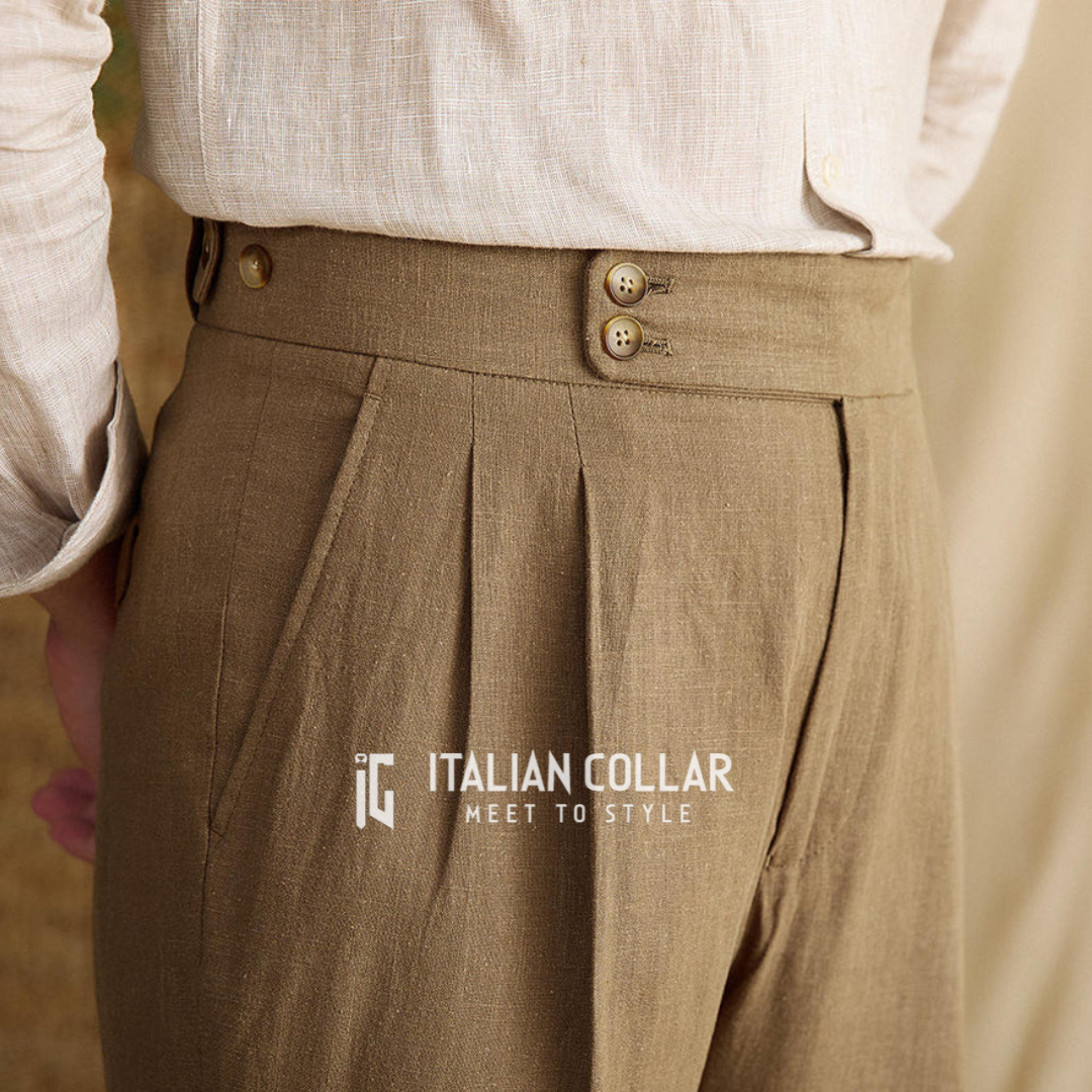 Khaki Signature Buttoned Gurkha Pants By Italian Collar