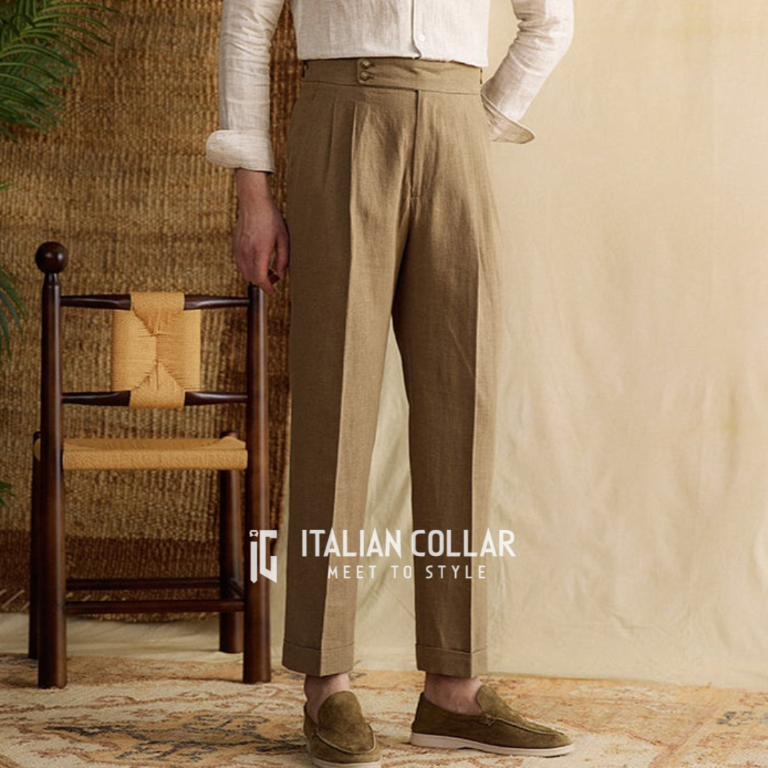 Khaki Signature Buttoned Gurkha Pants By Italian Collar