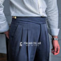 Navy Blue Classic Buttoned Gurkha Pants By Italian Collar