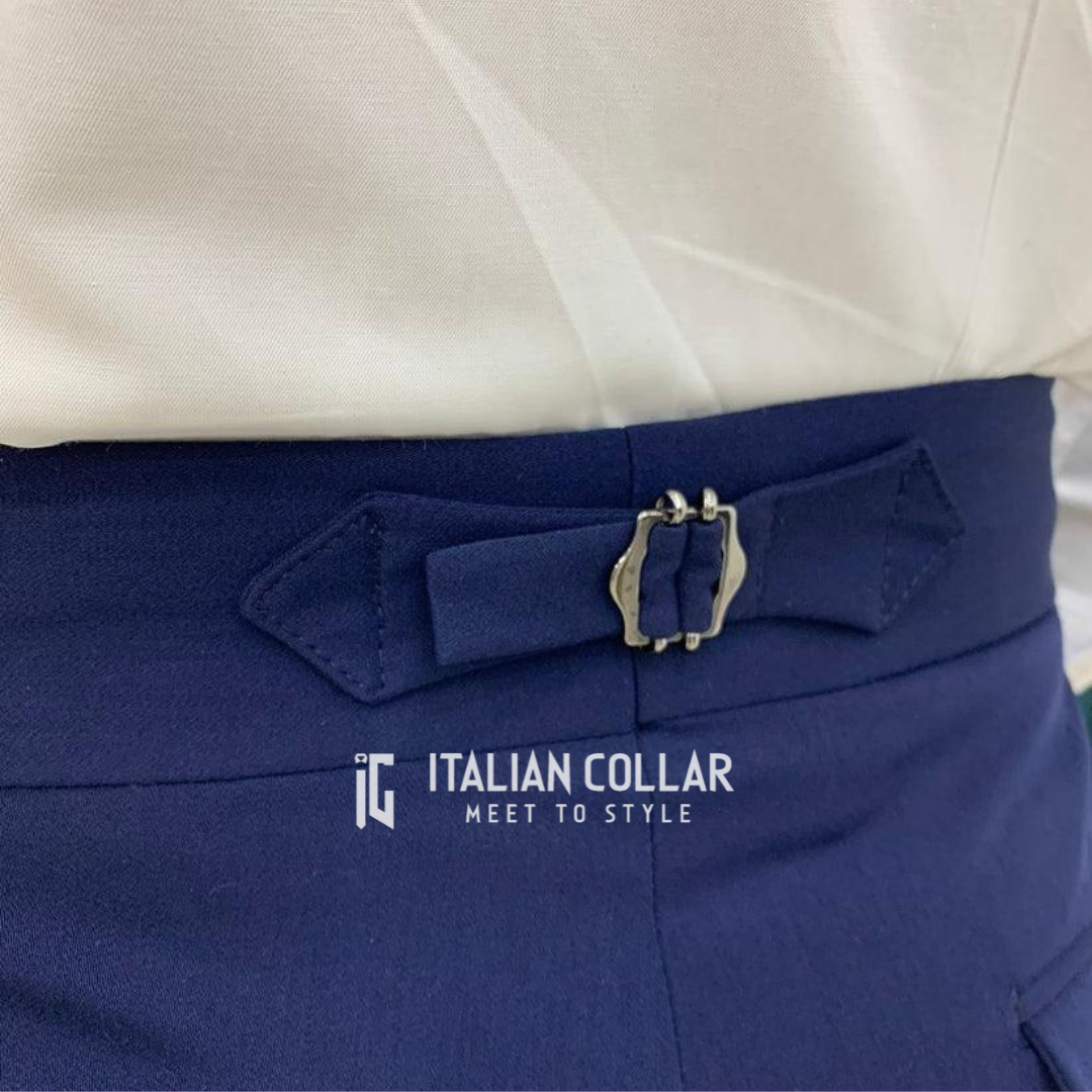 Navy Blue Double Buckle Gurkha Pants By Italian Collar