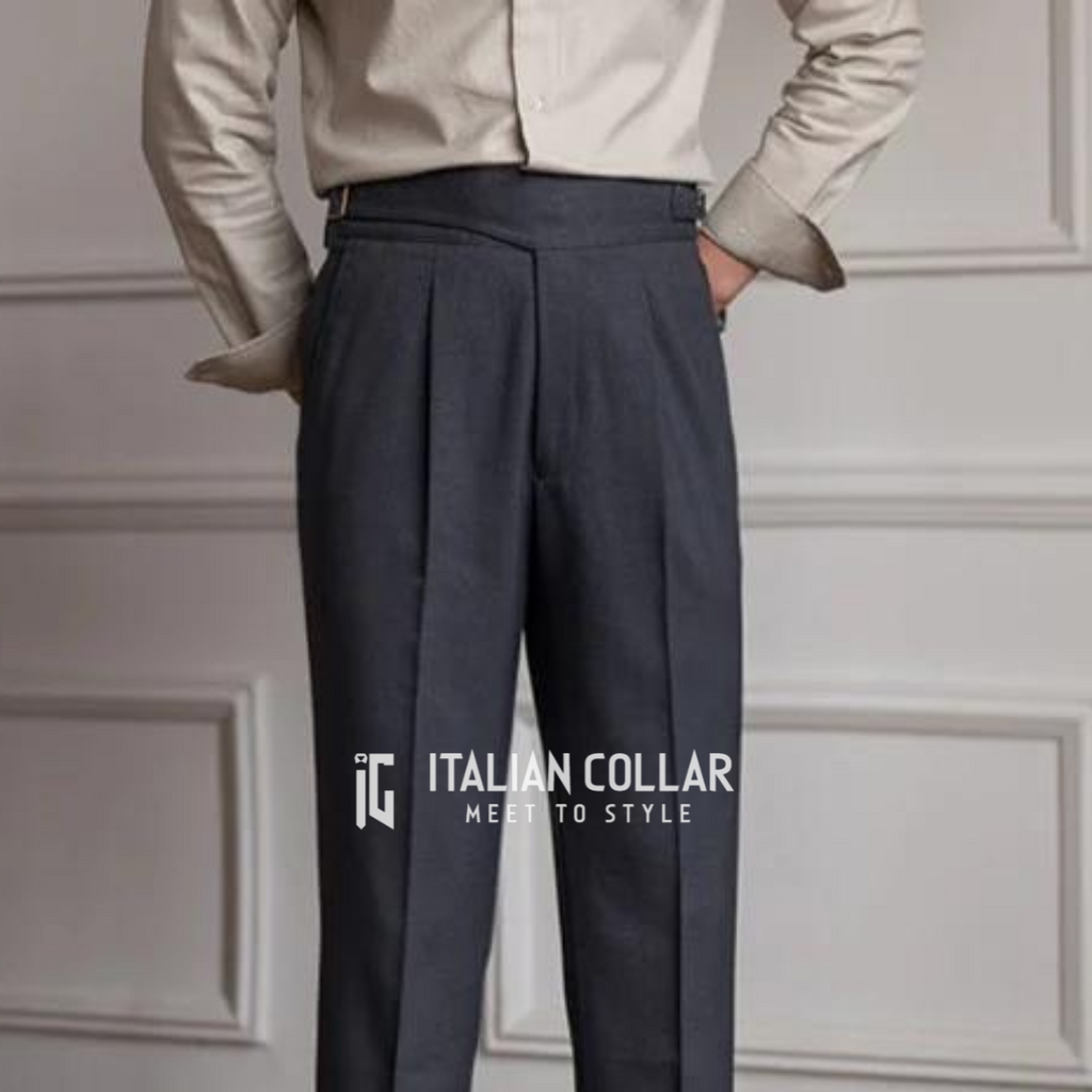 Navy Blue Italian Exotic Formal Gurkha Pants By Italian Collar