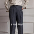 Navy Blue Italian Exotic Formal Gurkha Pants By Italian Collar