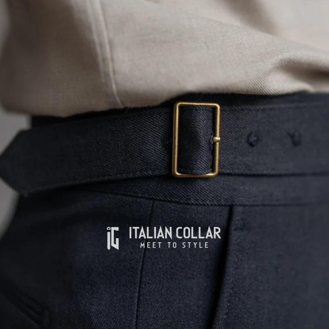 Navy Blue Italian Exotic Formal Gurkha Pants By Italian Collar