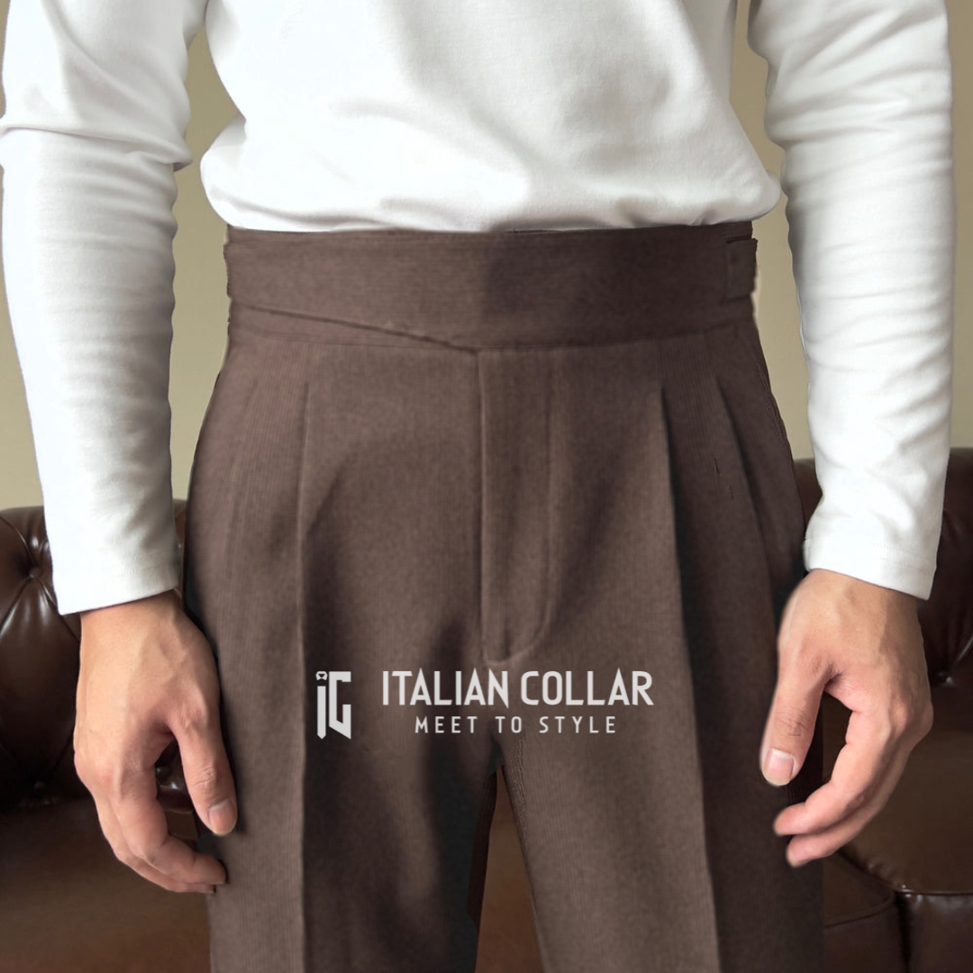 Coffee Classic Buttoned Gurkha Pants By Italian Collar