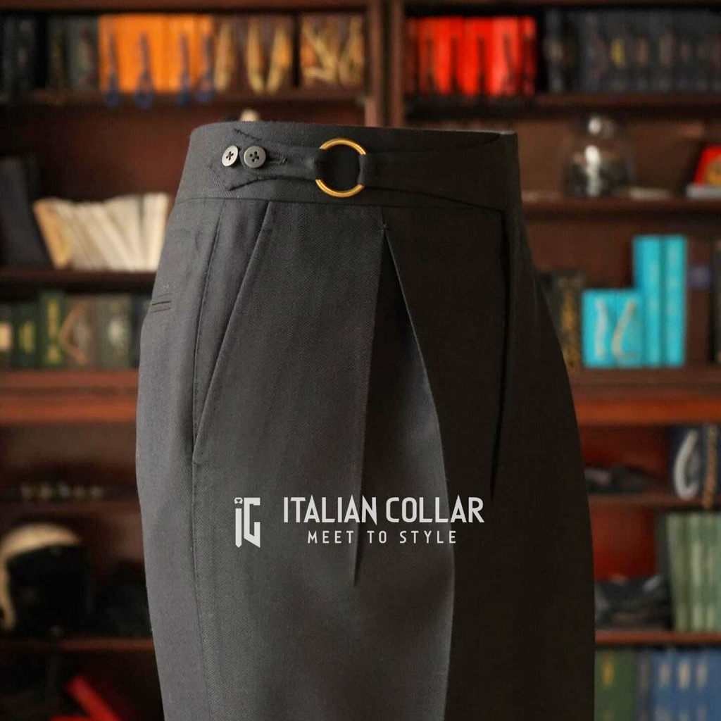 Black Ring Belt Gurkha Trousers By Italian Collar