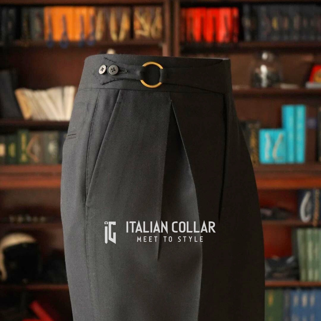 Black Ring Belt Gurkha Trousers By Italian Collar