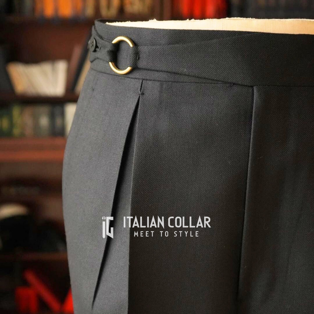 Black Ring Belt Gurkha Trousers By Italian Collar