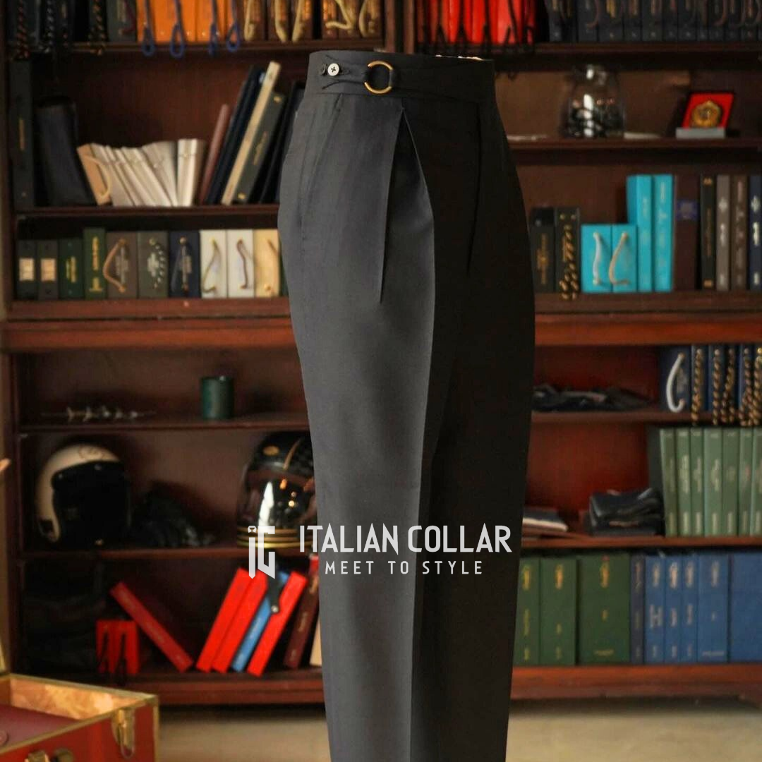 Black Ring Belt Gurkha Trousers By Italian Collar
