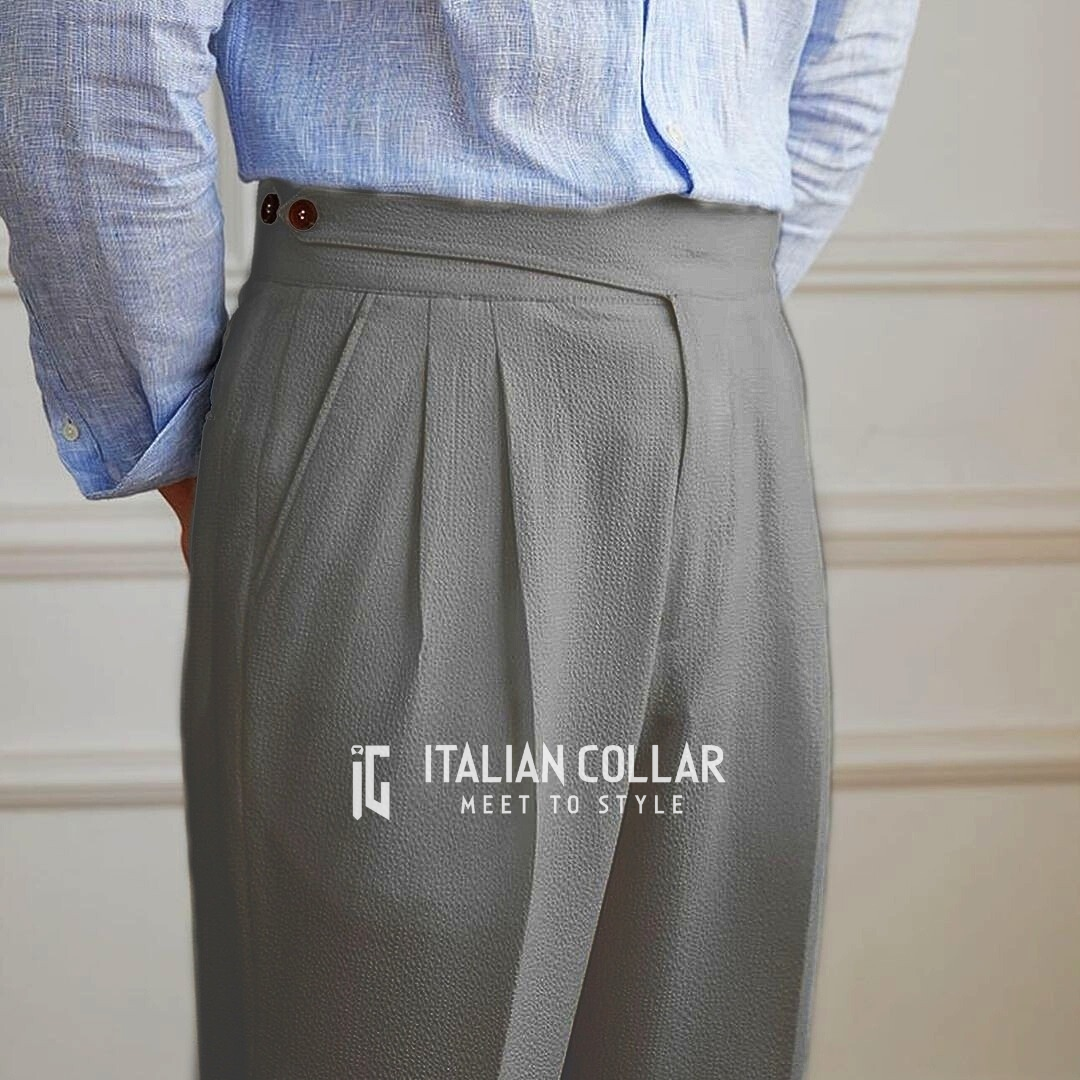 Stone Gray Classic Buttoned Gurkha Pants By Italian Collar