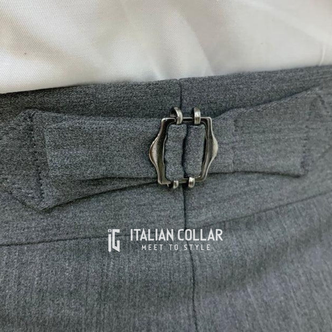 Stone Gray Double Buckle Gurkha Pants By Italian Collar