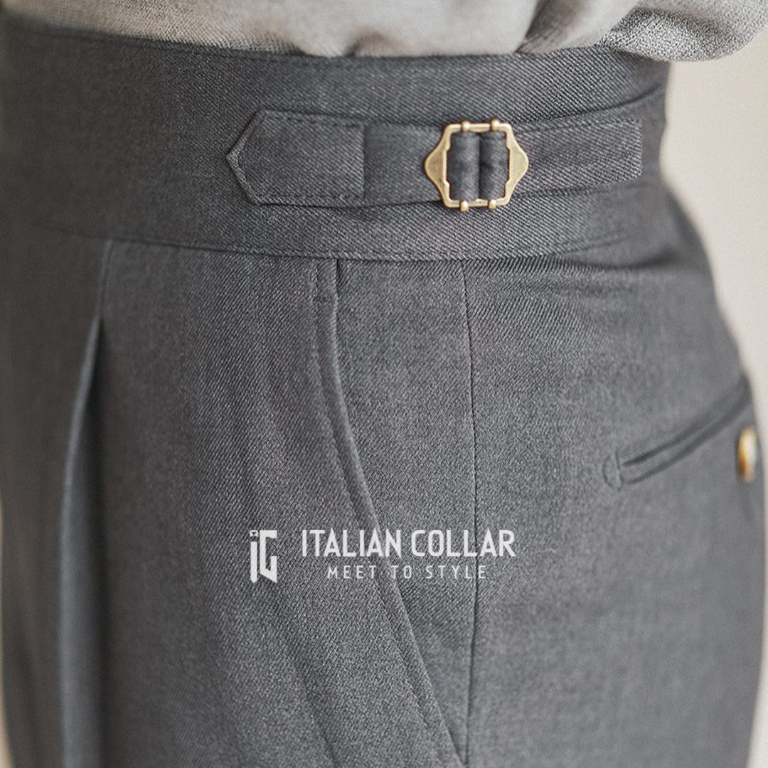 Stone Grey Italian Exotic Gurkha Pants By Italian Collar