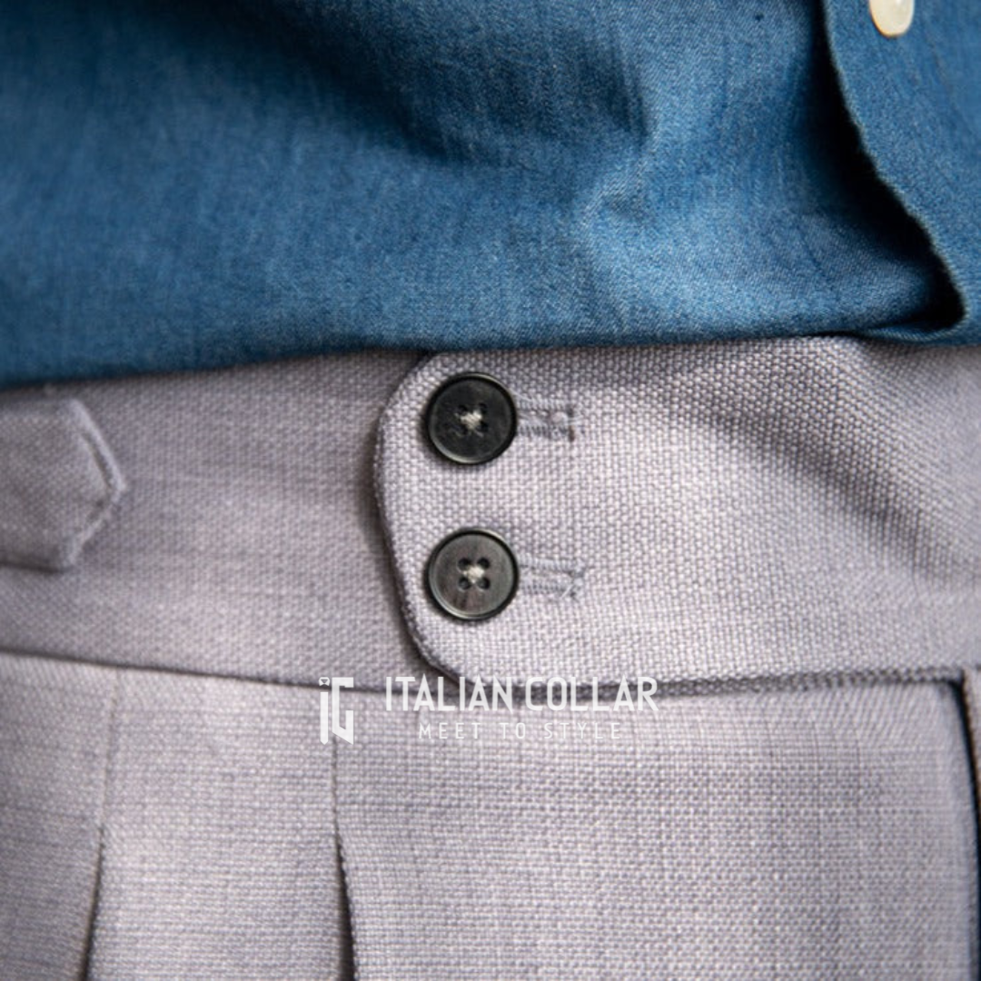 Stone Grey Signature Buttoned Gurkha Pants By Italian Collar