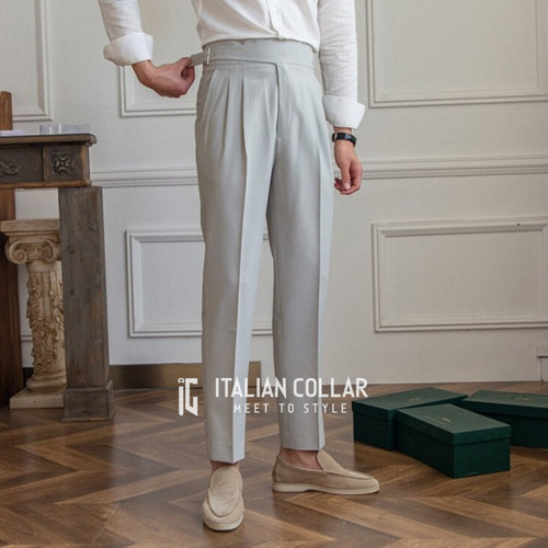 Ash Gray Classic Buckle Gurkha Pants By Italian Collar