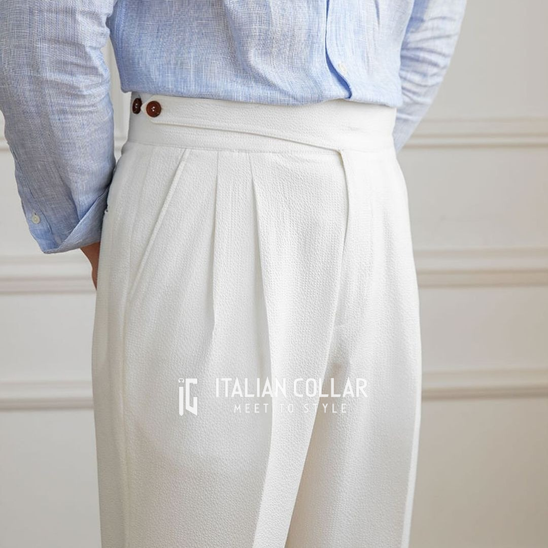 White Classic Buttoned Gurkha Pants By Italian Collar