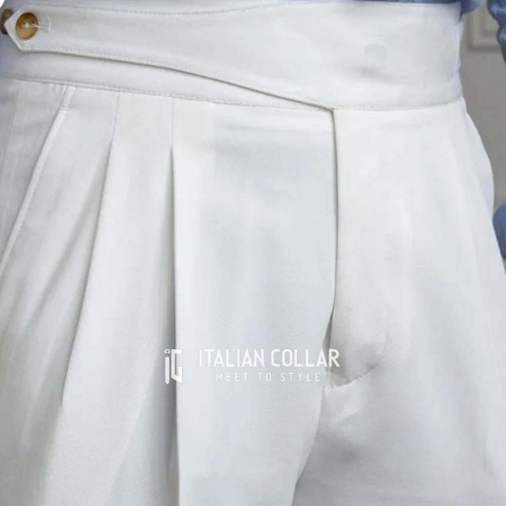 White Classic Buttoned Gurkha Pants By Italian Collar
