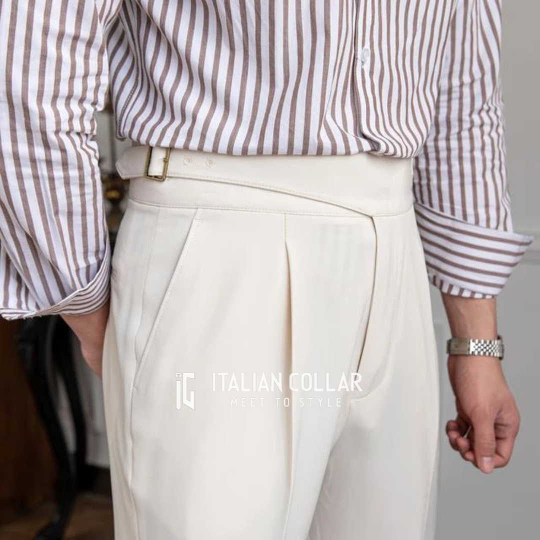 White Italian Exotic Gurkha Pants By Italian Collar