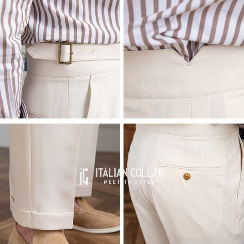 White Italian Exotic Gurkha Pants By Italian Collar
