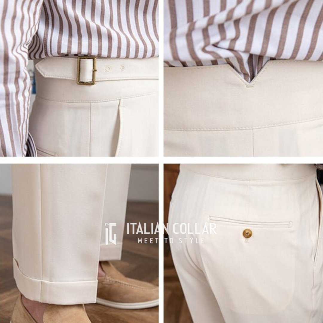 White Italian Exotic Gurkha Pants By Italian Collar