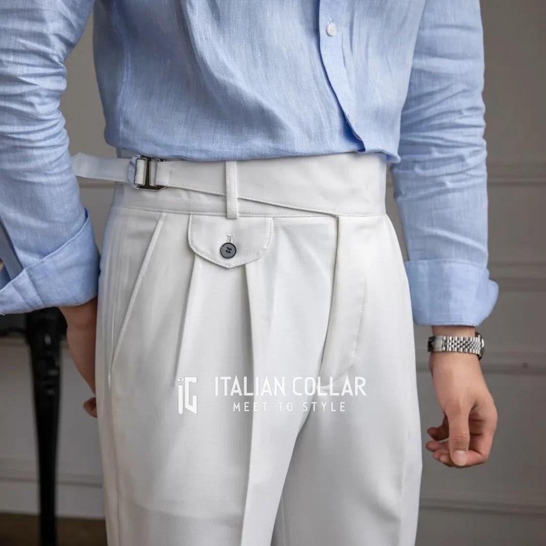 White Detachable Buckle Gurkha Pants By Italian Collar