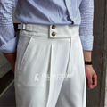 White Signature Buttoned Gurkha Pants By Italian Collar