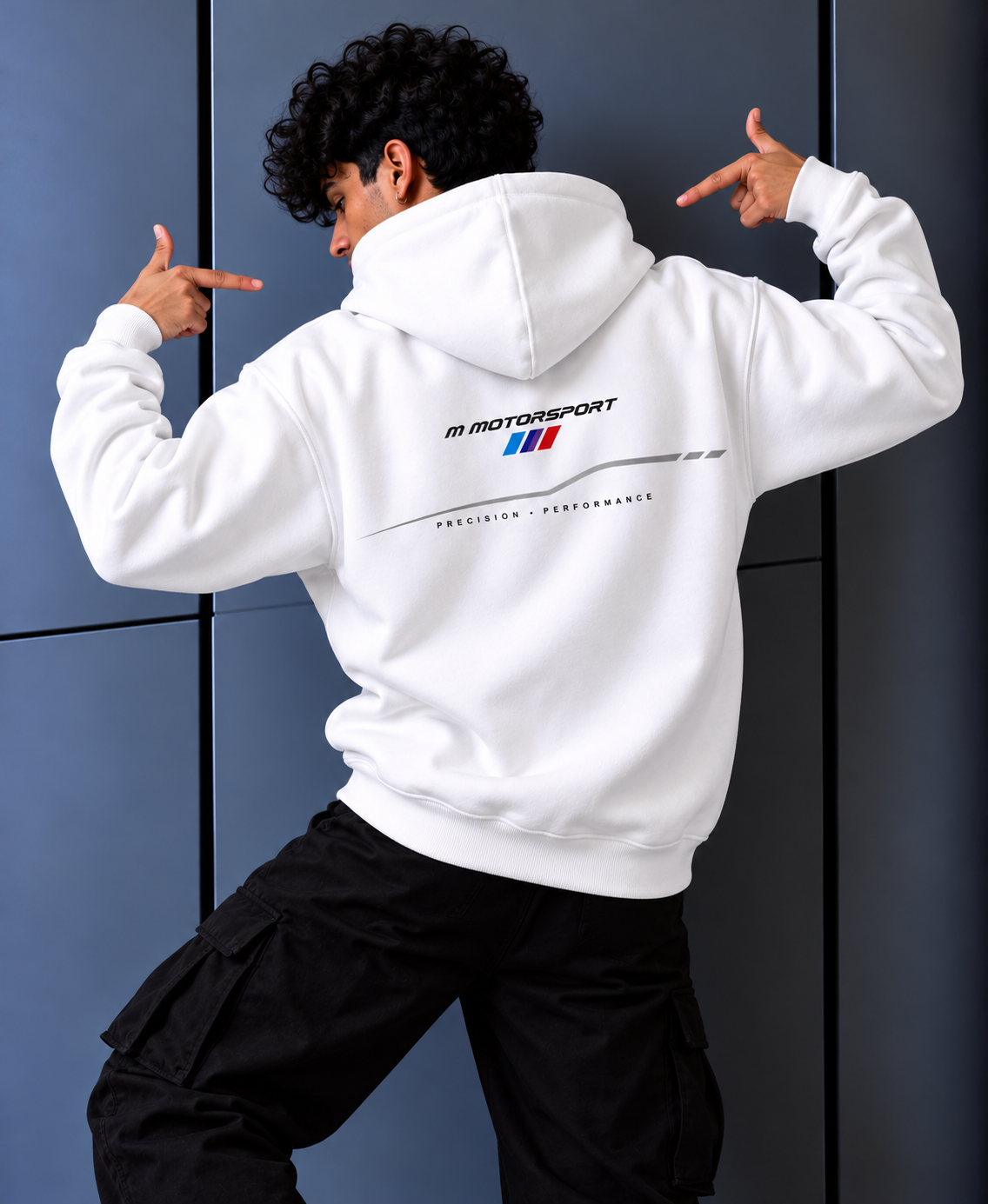BMW M Motorsport White Hoodie – Minimal Front & Racing Graphic Back