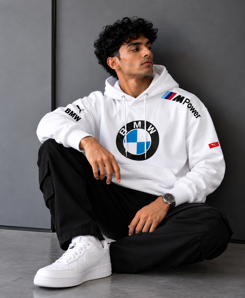BMW Motorsport Inspired White Oversized Hoodie – M Power Edition