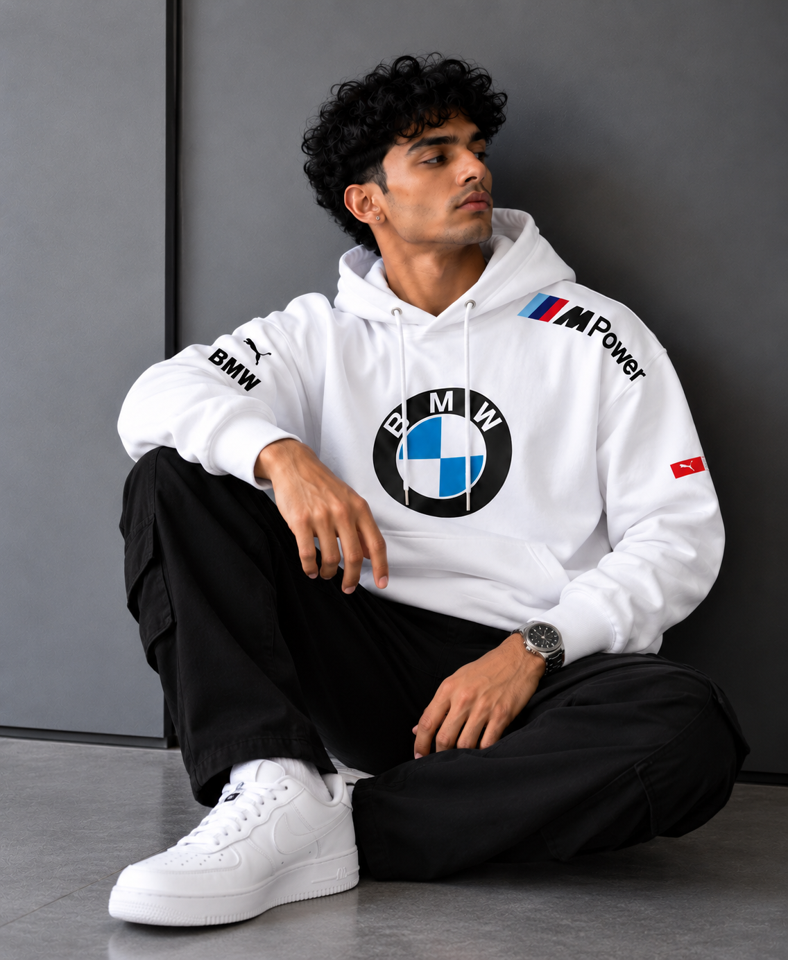 BMW Motorsport Inspired White Oversized Hoodie – M Power Edition