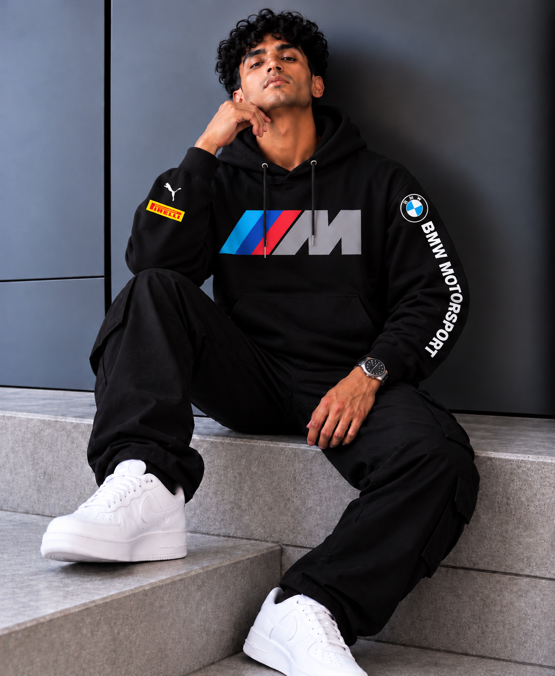 BMW M Motorsport Black Oversized Graphic Hoodie